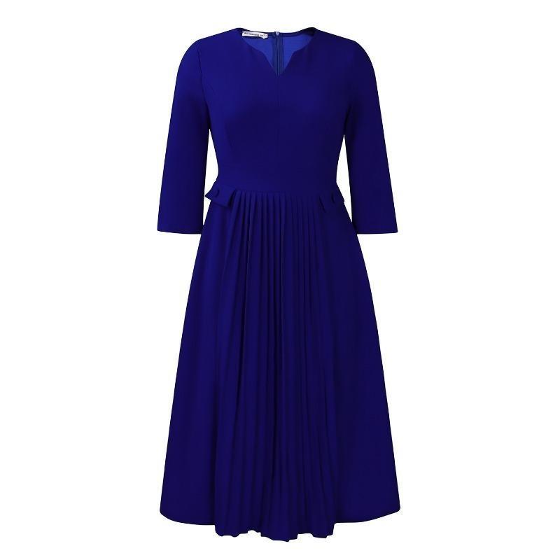 Damen Herbst Neue Mode Temperament Elegante Einfarbig Plissee Kleid