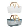 Panier de Rangement Pique-nique Poignées en Bois pour Sortie Randonnée Fruits Légumes Blanc