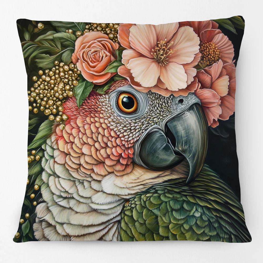 Animals On Vintage Sofa Cushion Cover Parrot Cockatoos Pig Goose Chicken Dog Painting Art Print Pillow Case
