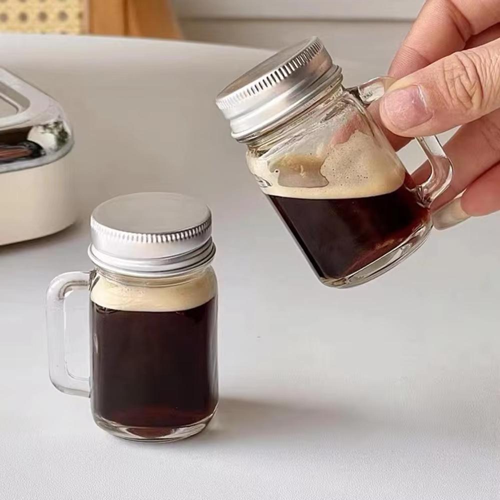 1/2pcs Mini Mason Jar Coffee Concentrate Sub-Bottling Sealed Jars Juice Family Party With Cover Portable Handle Cup Glass Bottle