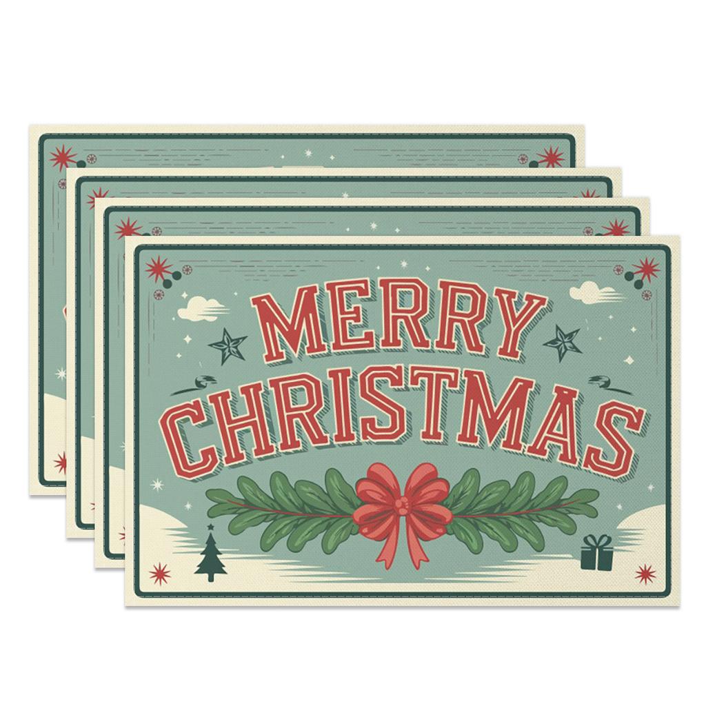 4pc/set 2025 Christmas Placemats Snowman Santa Pinecone Green Theme Holiday for Xmas Decor Linen Washable Christmas Tableware