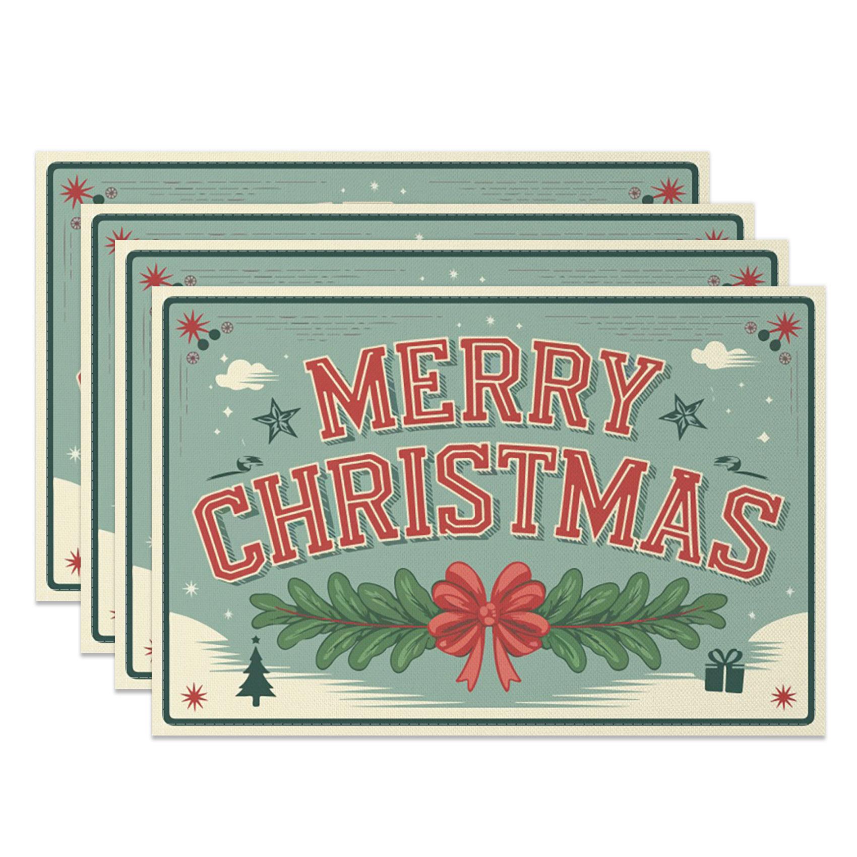 4pc/set 2025 Christmas Placemats Snowman Santa Pinecone Green Theme Holiday for Xmas Decor Linen Washable Christmas Tableware 4pc 30x45cm