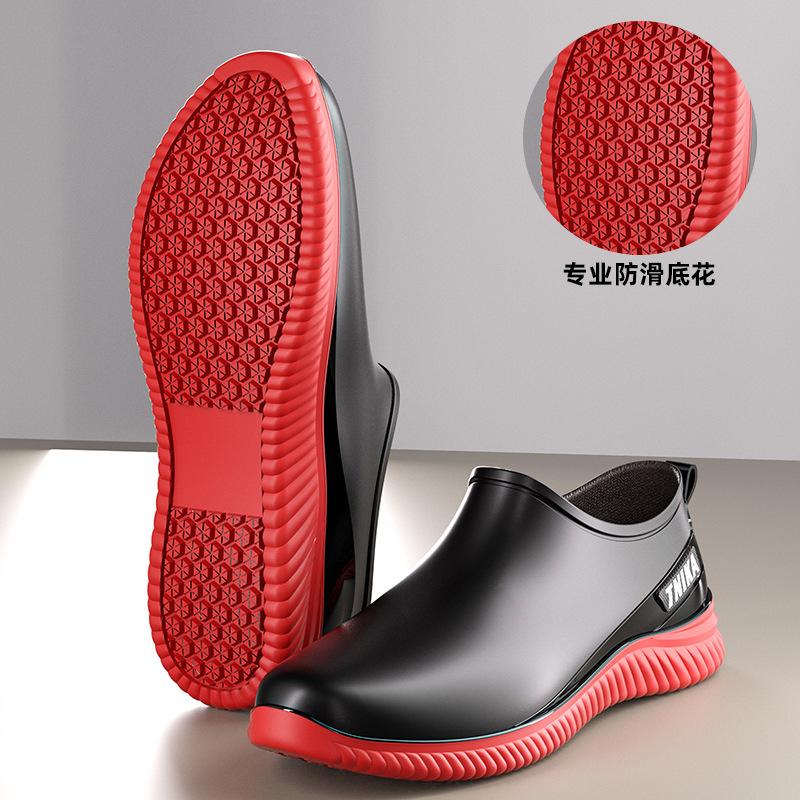 Men's Rain Shoes Short Tube Fashionable Non-slip Waterproof Chef Work Water Boots Thick Sole Four Seasons Universal Construction Site Wear-resistant