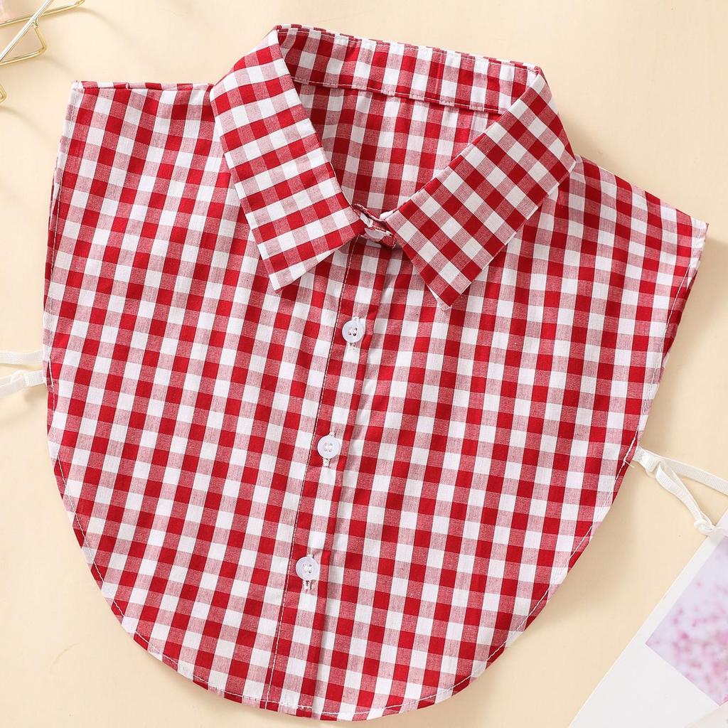 Plaid Faux Collar for Women's Sweater or Blouse - Red and Black Checkered Design