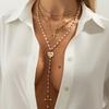 Punk Metal Cross Pendant Necklace, Temperament Imitation Pearl Beaded Chain Stacked Necklace