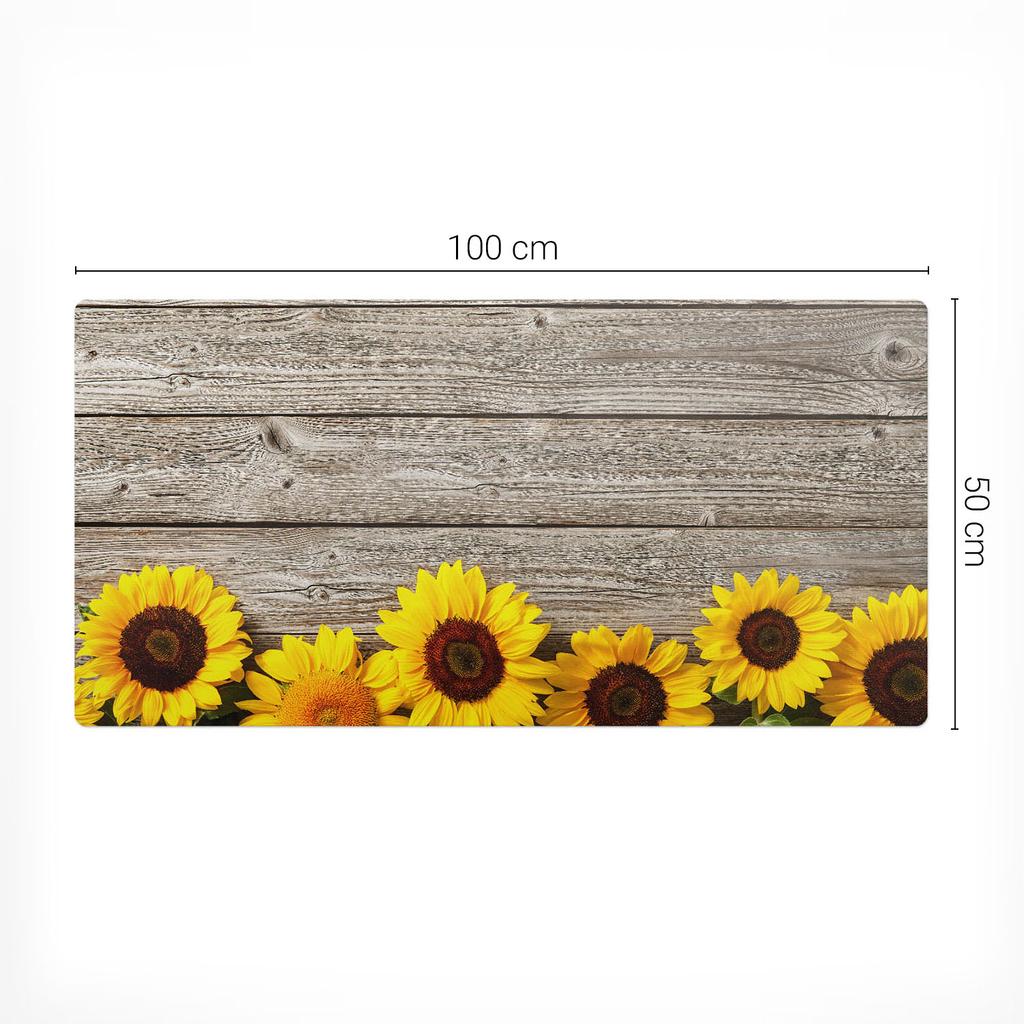 Dekorative Matte mit Muster für den Schreibtisch Sonnenblumen auf Holzhintergrund 100x50 cm
