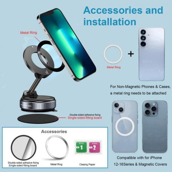 Foldable Vacuum Magnetic Suction Cup Car Phone Holder Mount Adjustable Angle