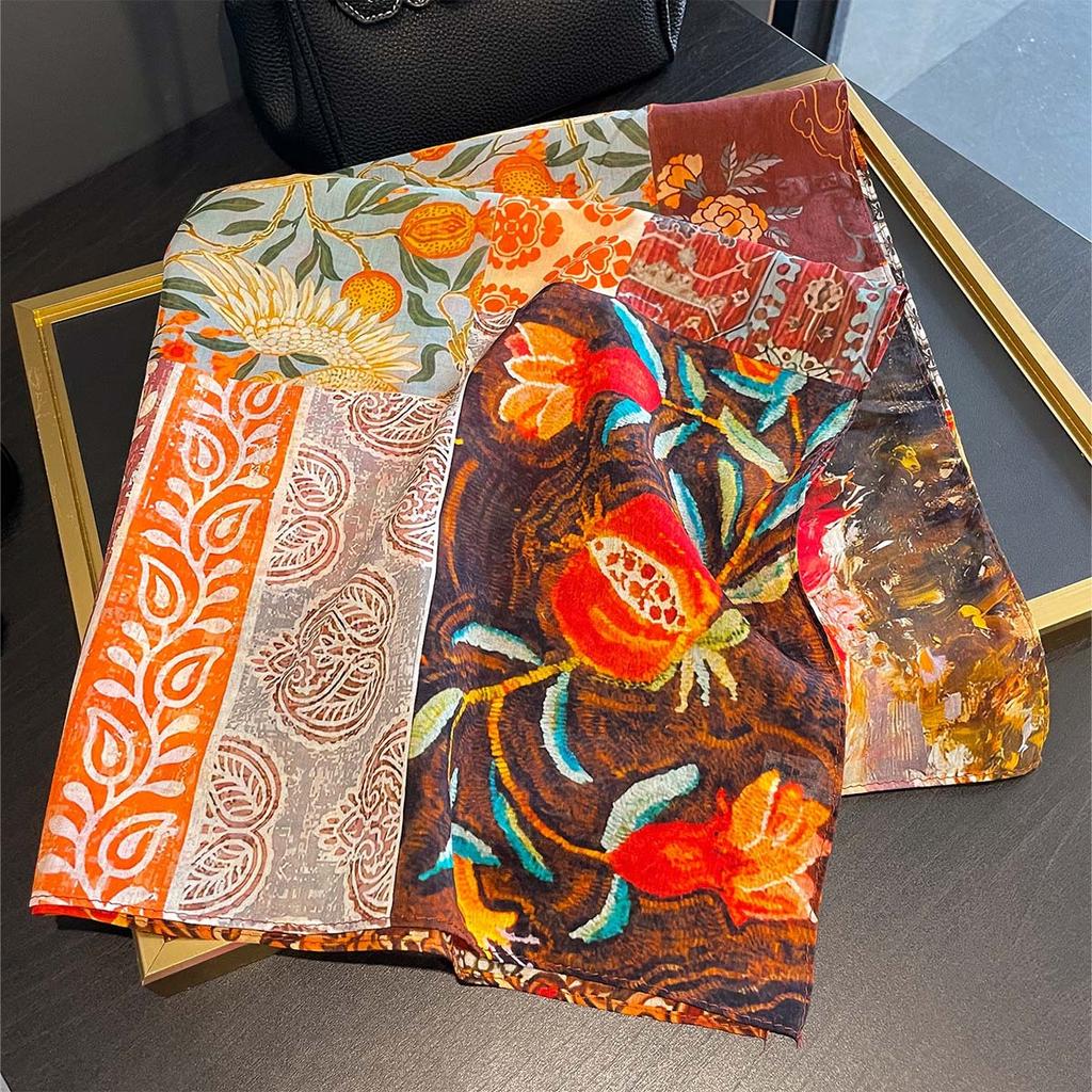 1116 Summer a Variety of Hot-selling Classic Versatile Polka Dot Floral Printing Silk Scarf Thin Sunscreen Silk Cotton Square Scarf