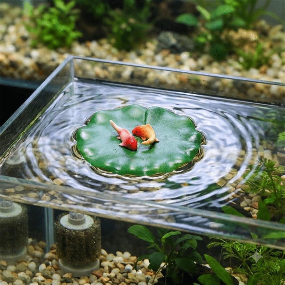 Lifelike Cat Drinking Water Ornament Realistic Artificial Floating Lotus Leaves Pond Decor