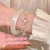 White Crystal Powder Crystal Lucky Grass Beaded Bracelet Light Luxury High-end Bracelet Sweet Simple Niche Versatile Jewelry