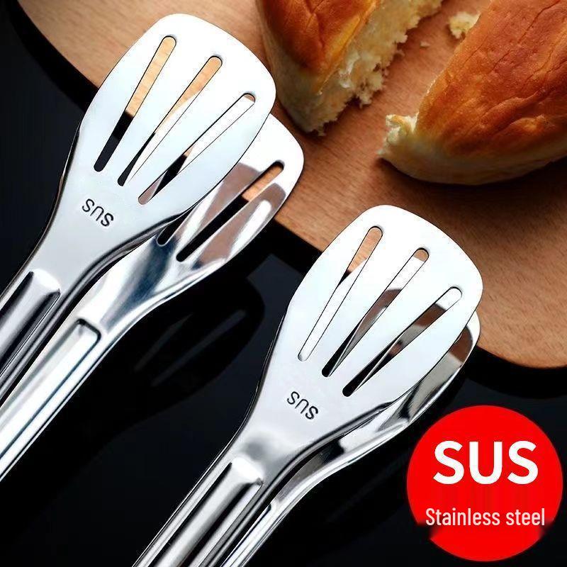 

Thick Stainless Steel Kitchen Tongs - Anti-Scald Utensils for Baking, Bread, Steak, and BBQ. Food Tongs 9-inch