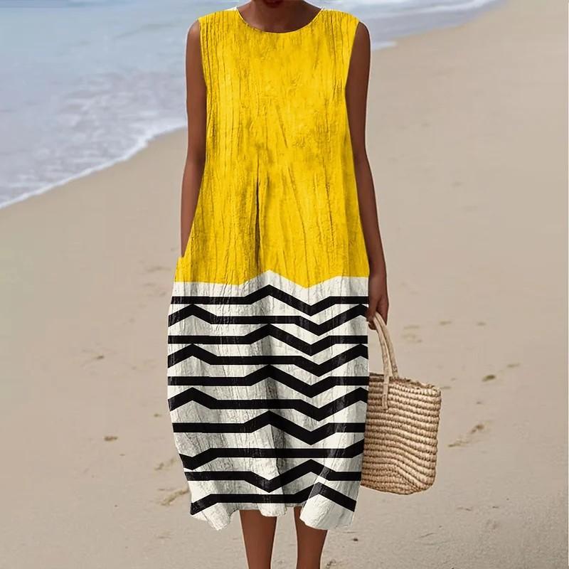Sleeveless dress new pleated large version loose casual round neck D printing source