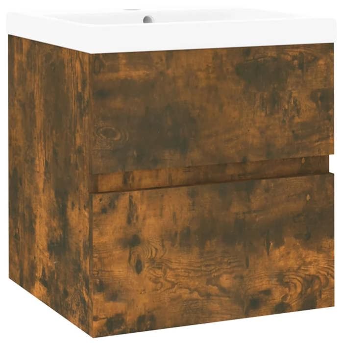 VidaXL Meuble Lavabo avec Bassin Intégré Armoire sous Lavabo Meuble de Rangement de Salle de Bain Maison Chêne Fumé Bois 3152858