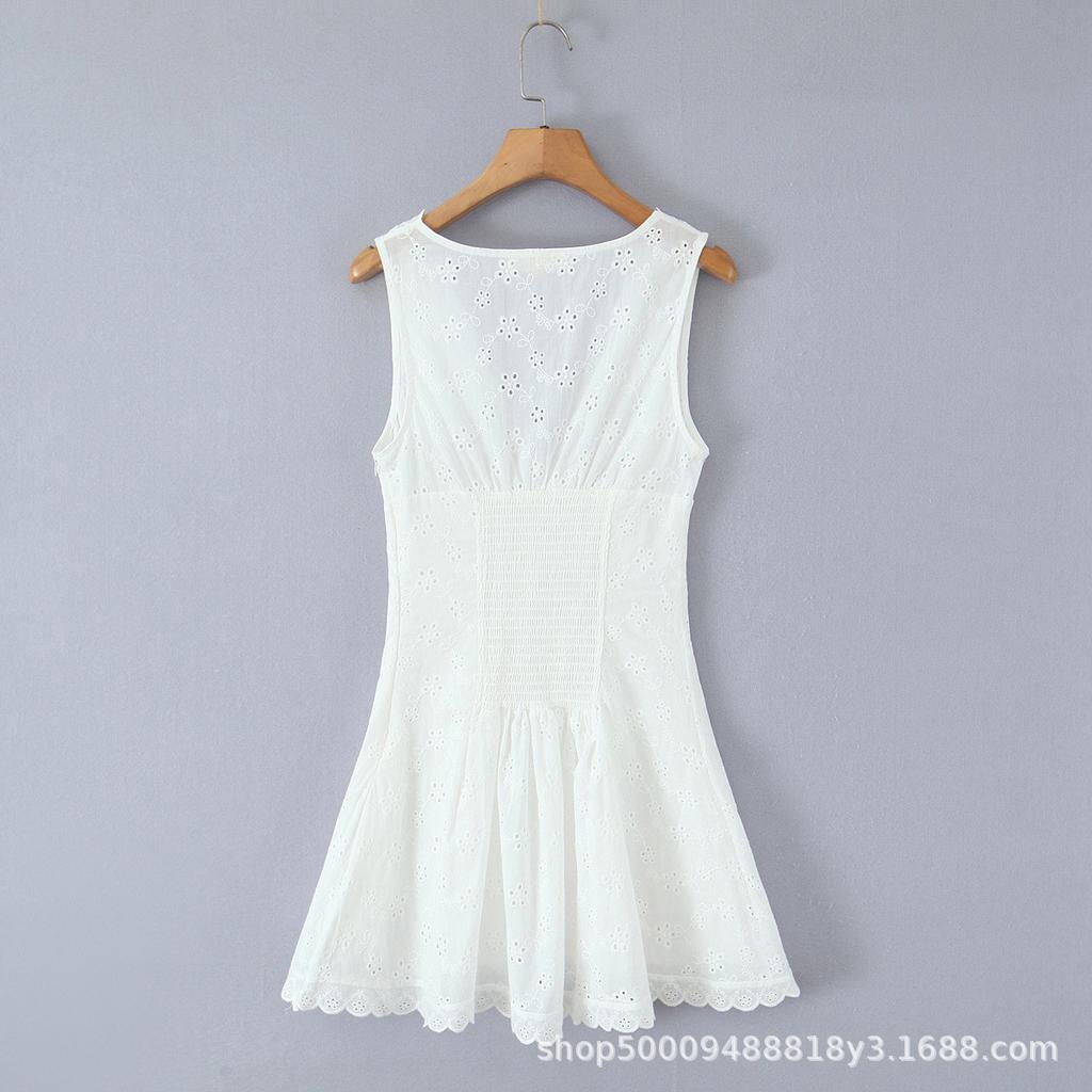 French retro sexy V-neck lace embroidered dress women's summer new waist and thin sleeveless vest short skirt