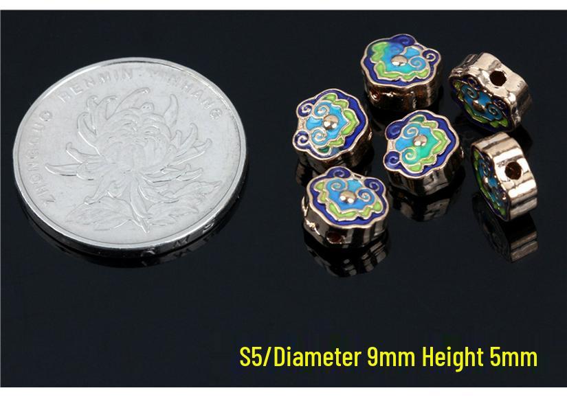 Gilded Brass Cloisonné Blue Vase Round Bead Spacer for DIY Necklace