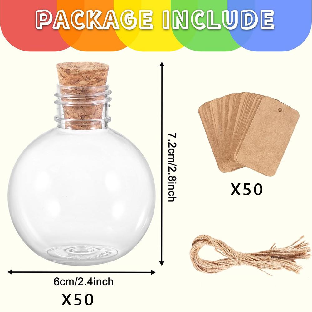 Spherical Plastic Potion Bottles Ball Shape Round Bottles 3.4 Oz Sand Art Bottles with Corks and Tags Bottle Candy Jar