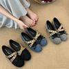 Fashion Women's Ballet Shoes 2025 High Quality Denim Mary Janes Fashion Bow Cross Tied Buckle Designer Flats Comfy Soft Sole Women Shoes