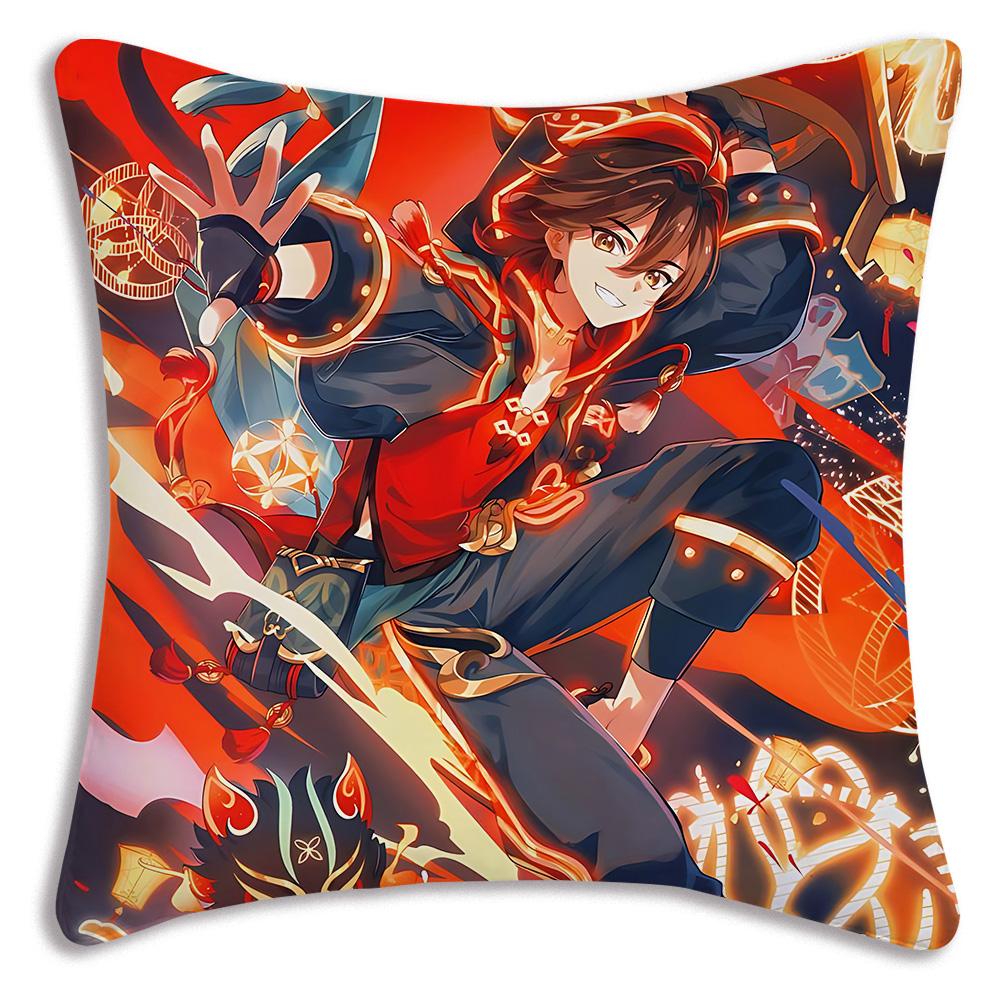 Anime Genshin Impact Pillow Covers Cartoon Sofa Decorative Home Double-Sided Printing Short Plush Cute Cushion Cover