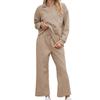 Women Solid Color Turn Down Collar Long Sleeve Sweatshirt Elastic Waist Pants Two Piece Set