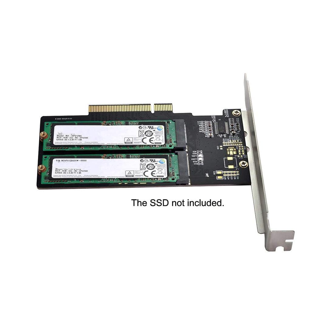 ChenYang Dual M.2 To PCIe 3.0 X8 Adapter, Dual NVME/AHCI SSD To PCI Express Expansion Card Adapter with 12cm Slot Bracket