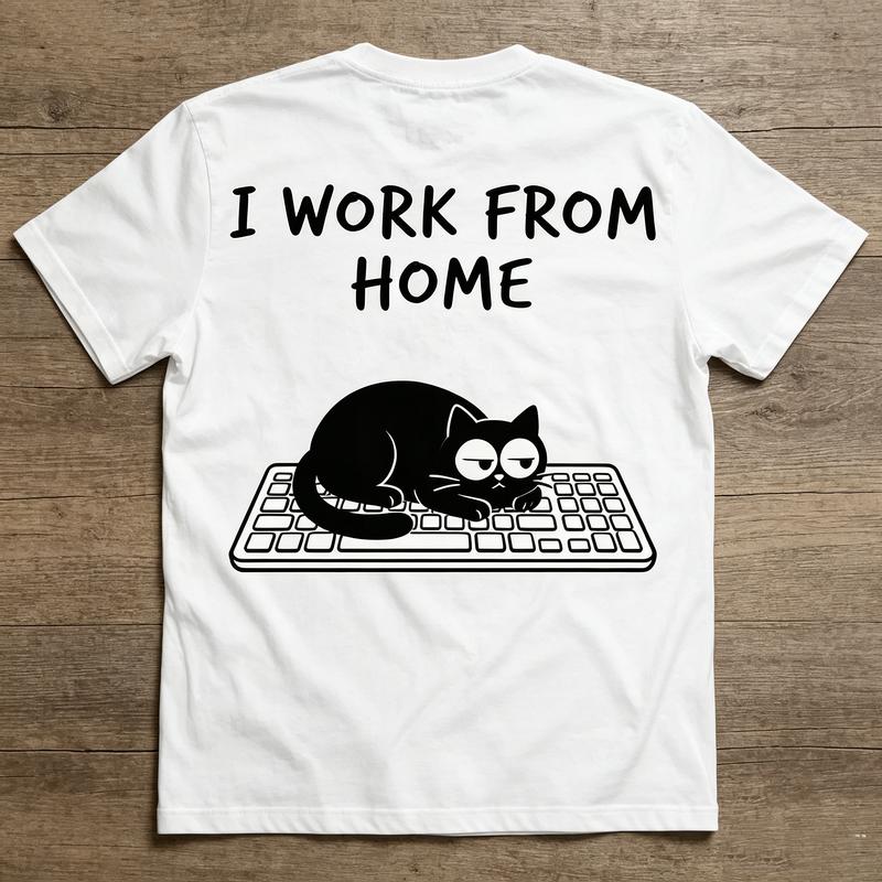 2026 New Unisex Funny Work From Home Cat Lazy Black Cat Keyboard Graphic Short Sleeve TShirt Cotton Casual Top Remote Workers