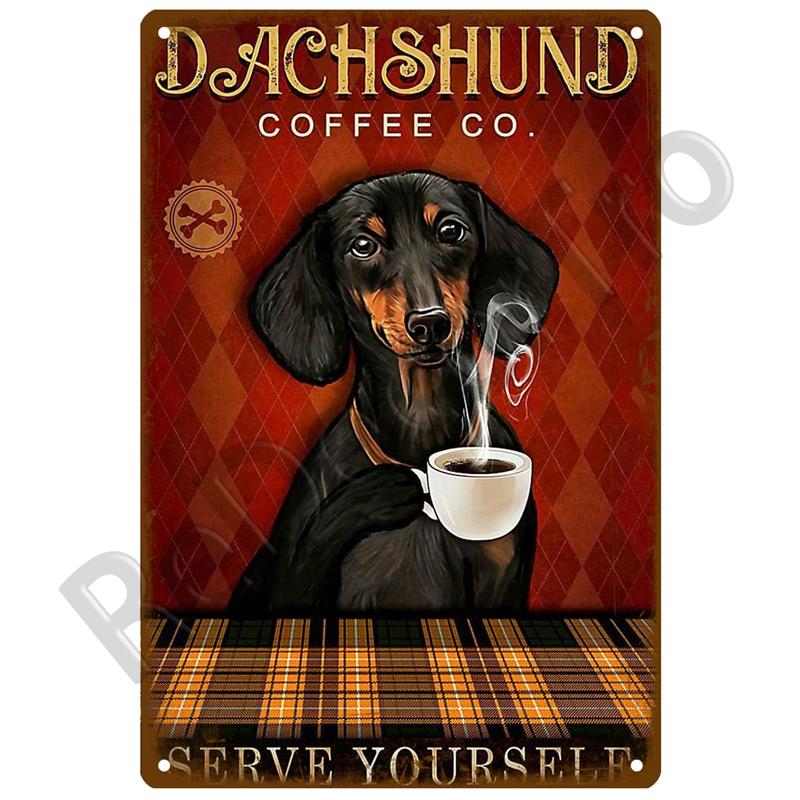 Retro Black Cat Metal Vintage Poster Funny Dog Wall Art Pet Sign Cafe Mural Plaque Metal Sign Tin Sign Plate Bathroom Home Decor