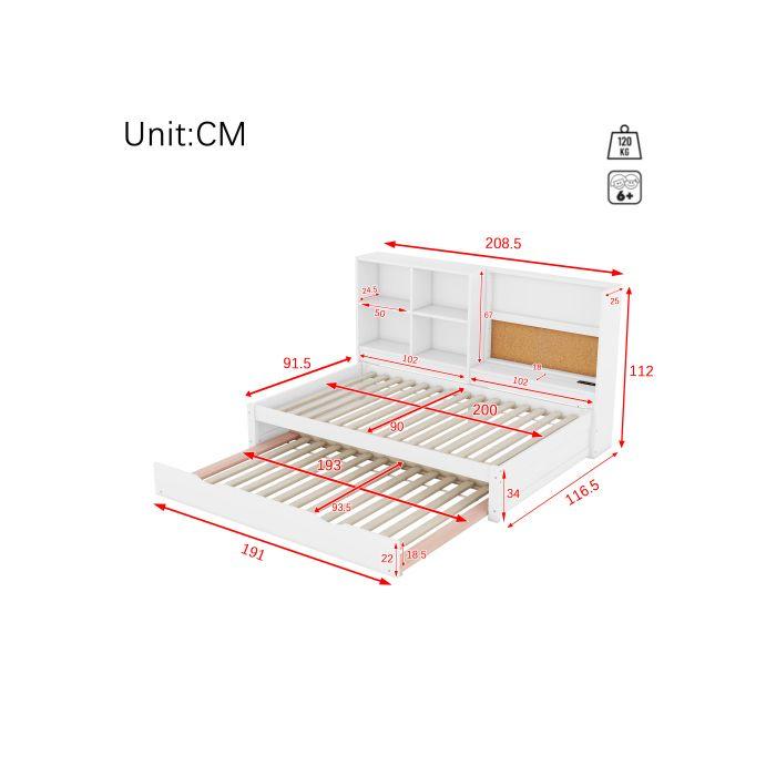 Canapé-lit - MUVOE - 90x200cm - Lit extensible - Prise USB - Tableau blanc à peindre