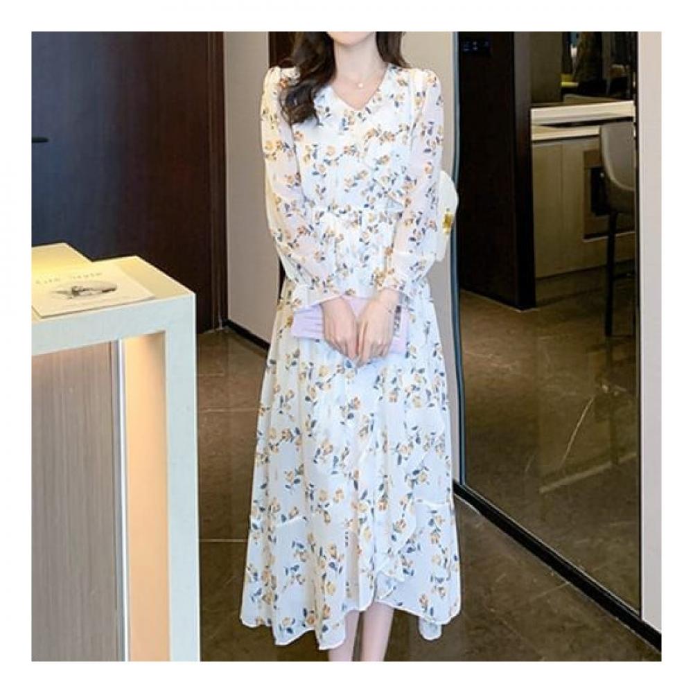 NaVaVa Women Romantic Flower Frill Long SleeVe V Neck Dress No701