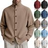 Men's Casual and Relaxed -color Knitted Cardigan, Men's High-neck, Thick-needle, Striped Long-sleeved Button Coat