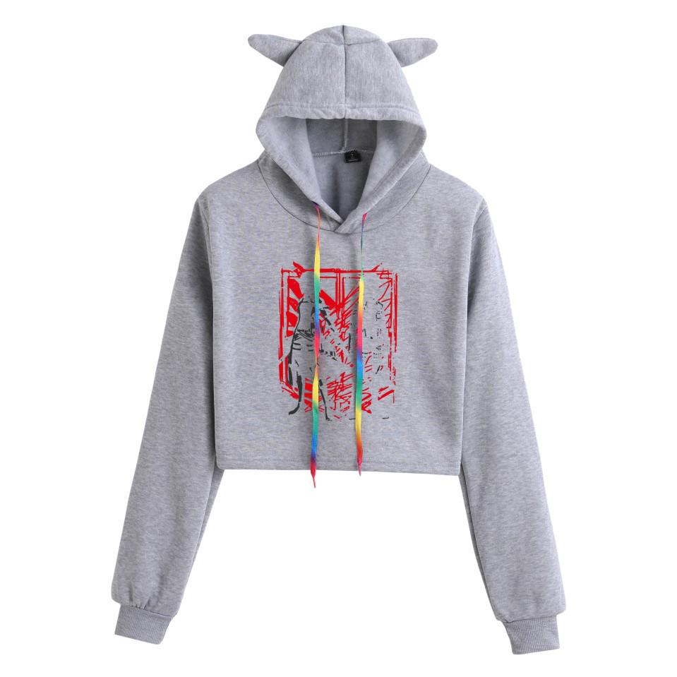 Attack on Titan Women's Cropped Hoodie with Cat Ears - Mikasa & Eren Wings of Freedom Anime Merchandise