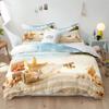 Beach Theme Duvet Cover Set Blue Ocean Bedding Set King Queen For Kids Girls Microfiber Seashell Starfish Print Comforter Cover