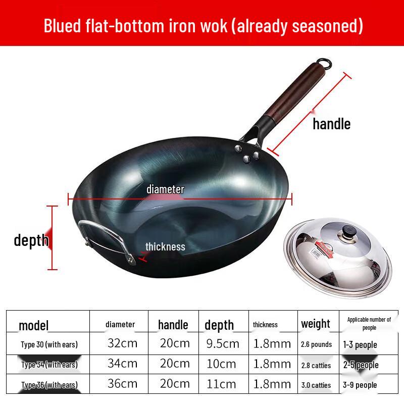 Wutuo Flat-Bottom Pre-Seasoned Iron Wok
