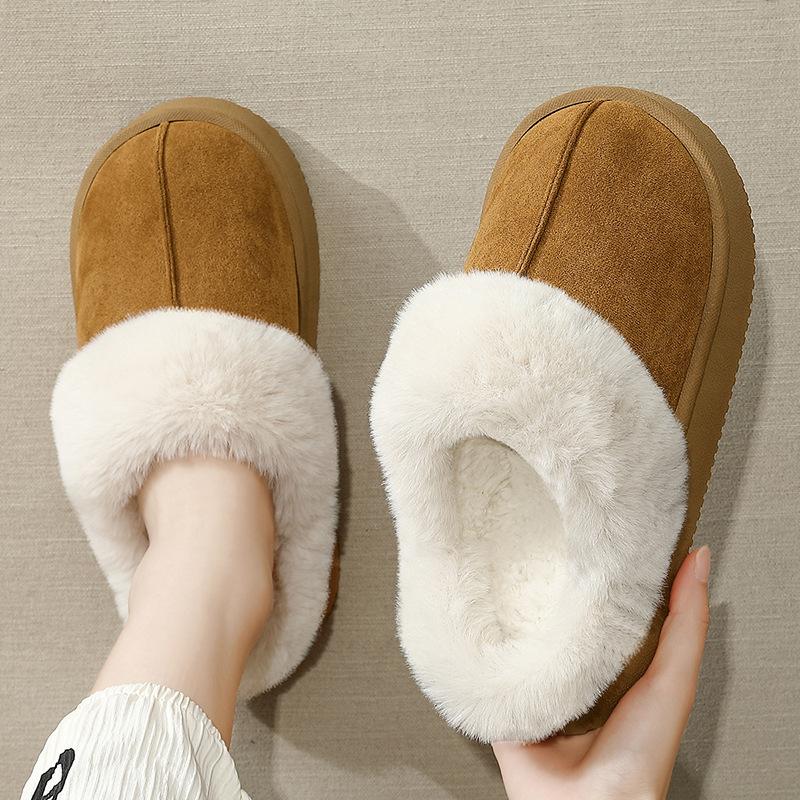 Plush Slippers 4cm Platform Sole Non-Slip Indoor Outdoor Warm House Shoes Unisex Winter Home Comfort Fur Lined