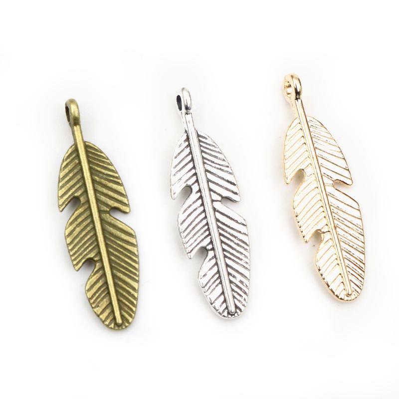 30pcs 28x8mm Feather Charms Pendant Bronze Antique Silver Plated DIY Jewelry Making Accessories Findings for Necklace Bracelet