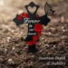 Memorial Cross Stake with Butterfly Heart and Rose Floral Print for Outdoor Garden Grave Decoration