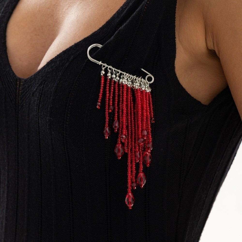 Red Crystal Clasp Badge Safety Clasp Lapel Pin Fashion Brooch Pin  Party Match