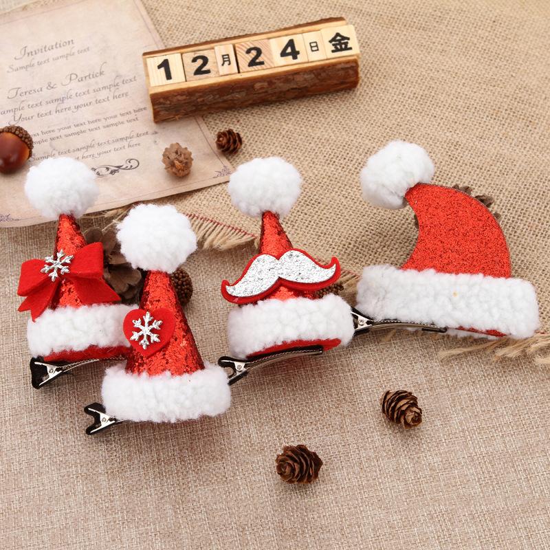 Christmas Hat Hairpin Adult Children Sequined Hat Duckbill Clip Cartoon Hairpin Headgear Christmas Hairpin
