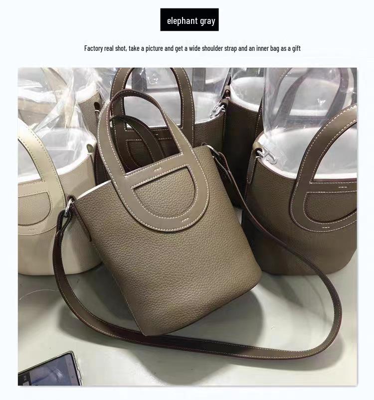Luxury Women's Cowhide Basket Bucket Bag
