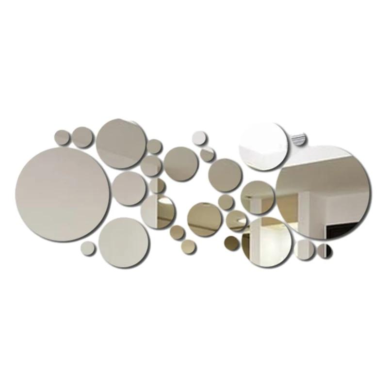 26 PCs 3D Acrylic Mirror Wall Sticker, Round Mirror, DIY Bedroom, Bathroom and TV Background Room Sticker Wall Decoration