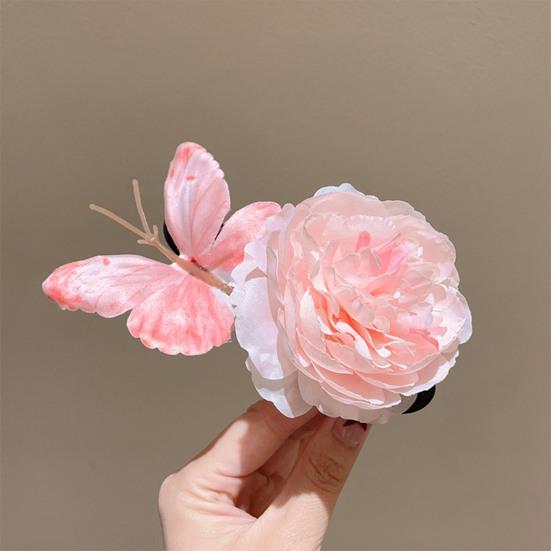 Butterfly Hair Clip Artificial Peony Flower with Acrylic Crocodile Clip Flower Hair Barrette for Beach Vacation Party Dress-up