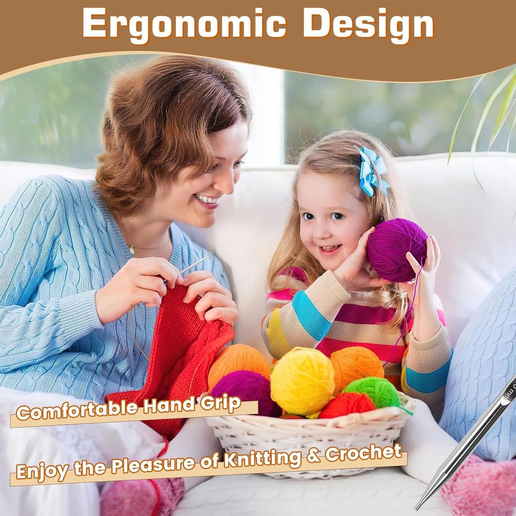 Tunisian Crochet Hook Set, Interchangeable Tunisian Crochet Hooks Set with Cable 3.0mm-10.0mm, 12 Sizes Metal Tunisian Crochet Hooks, Ergonomic