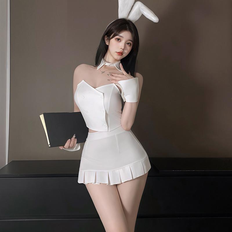 Erotic Sexy Women Bunny Girl Uniform Plush White Rabbit Ears Headwear Outfits Cosplay Costume