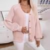 Women's V-neck Single-breasted Knitwear Sweater Solid Color Loose Balloon Sleeve Sweater