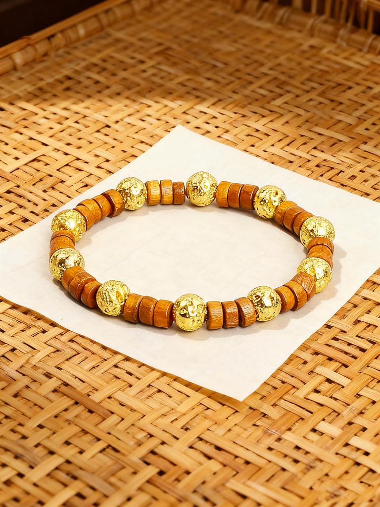 Retro Style Gold color Volcanic Lava Stone Beaded Bracelet Brown Wood Beads Energy Reiki Charm Grounding Protection Jewelry Gift