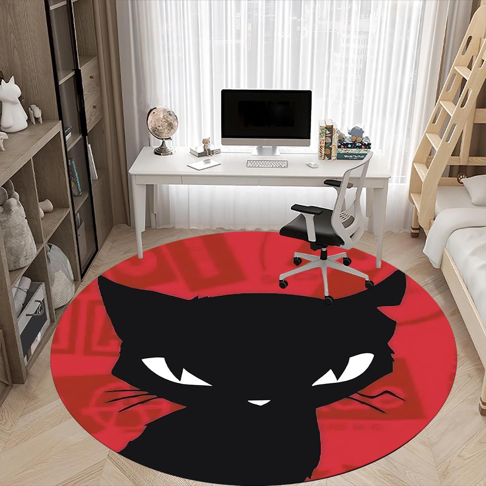 1pc Cat Circle Office Round Area Rug, Indoor Mat Suitable ForOffice, Under Office Chairs Bedroom Living Room Home Decor, Room Deco u54