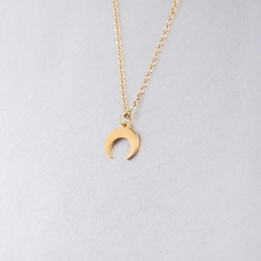 Moon Crescent Mirror Pendant Necklace - European & American Style, Titanium Steel, Fashion Clavicle Chain