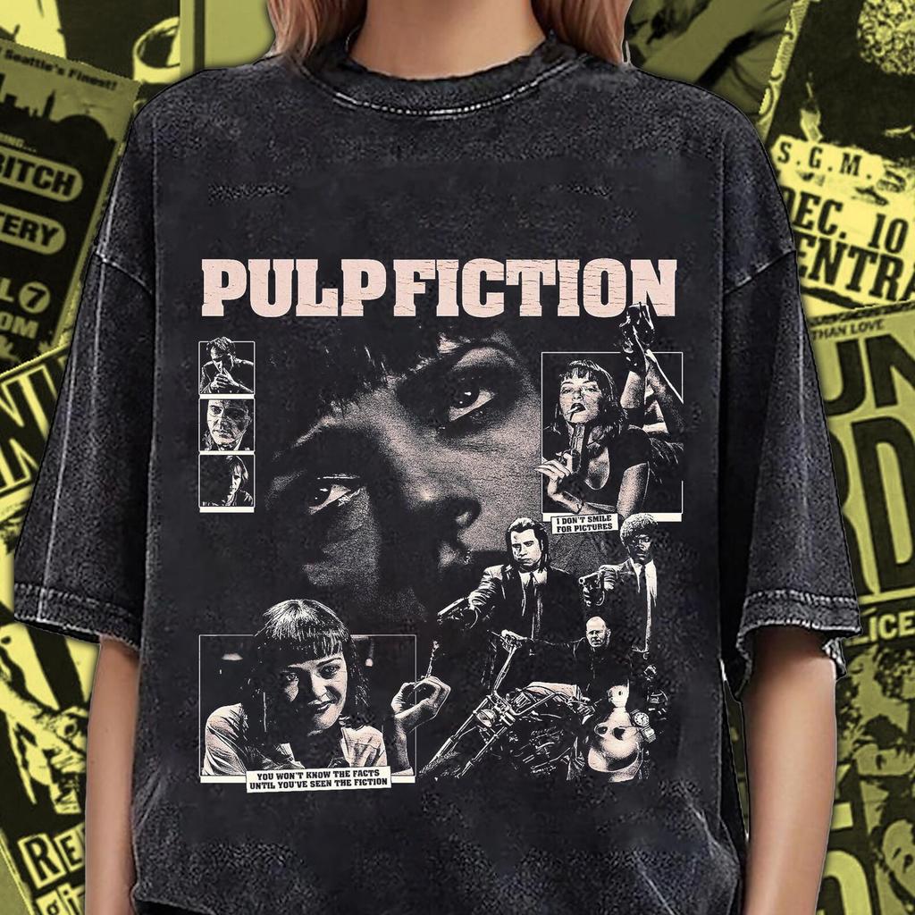 T-shirt Vintage Lavé Pulp Fiction: T-shirt de Film Quentin Tarantino Unisexe Coton Lourd T-shirt PF001
