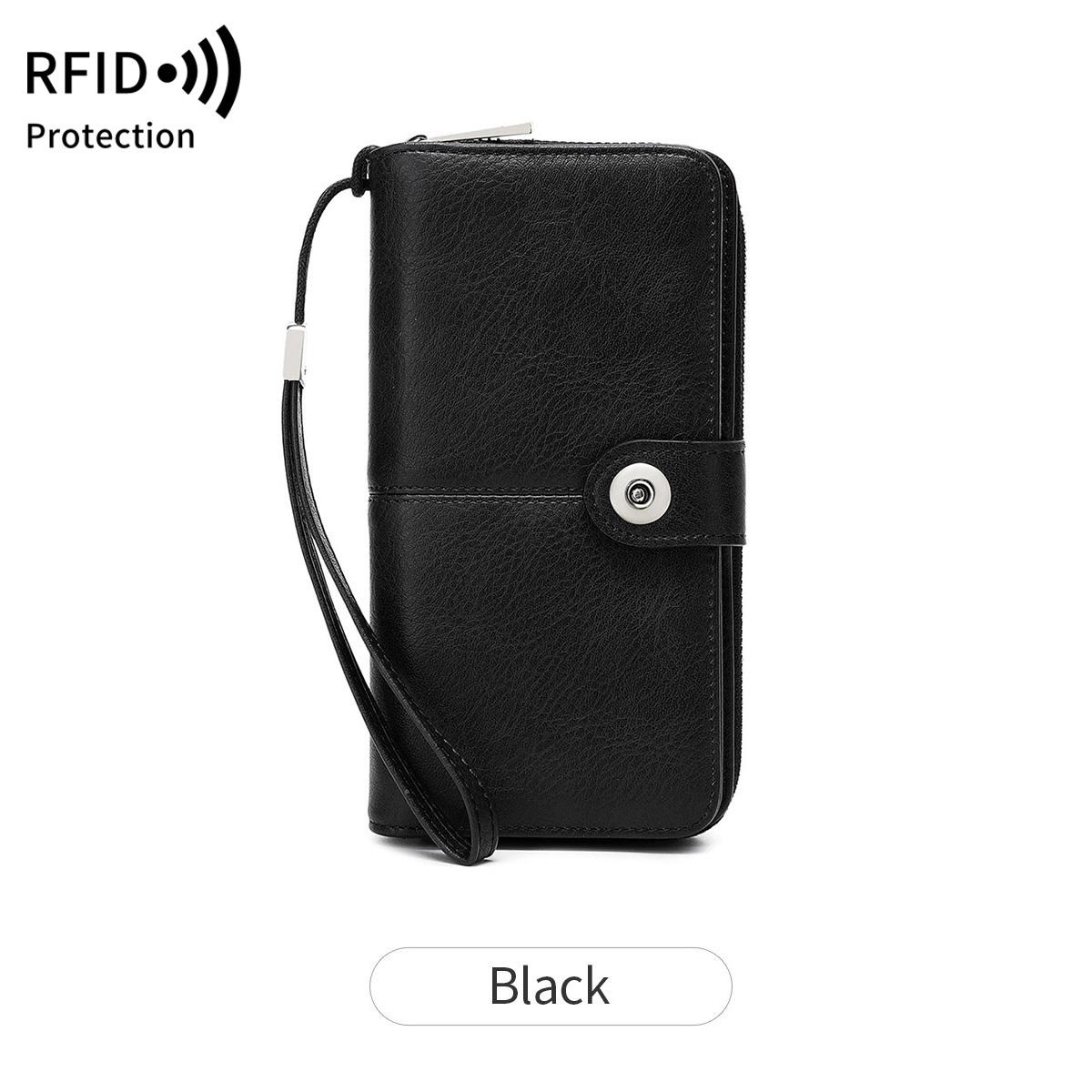 

Fashion Women s Wallet Retro Trifold RFID Long Clutch Solid Color Large Capacity Buckle Zipper Credit Card Coin Purse CardHolder