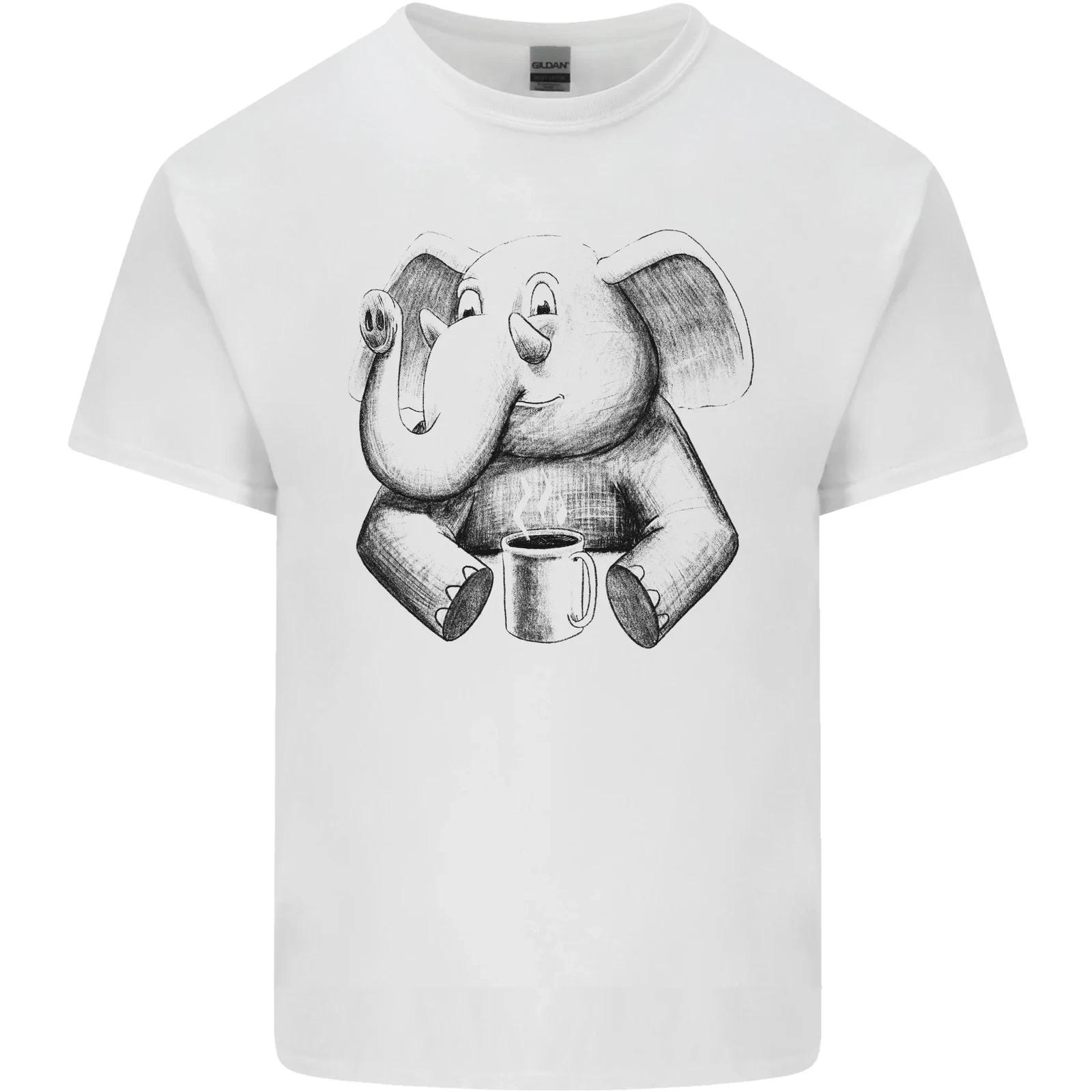 An Elephant Drinking Coffee Kids T-Shirt Childrens 2XL