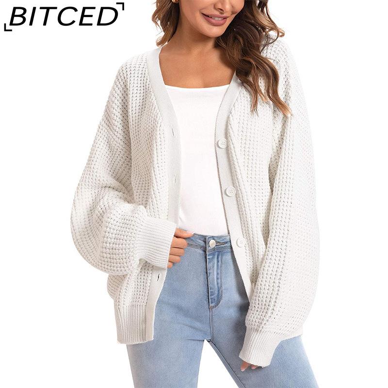 BITCED Women s Sweater - Fall/Winter Knitwear - Single-Button Loose Cardigan S